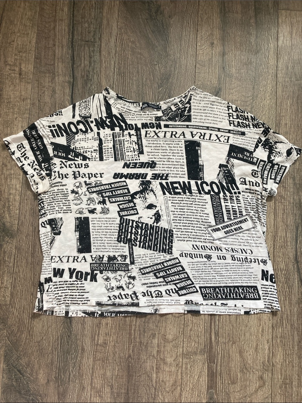 Zara Black & White Newspaper Print Crop Top